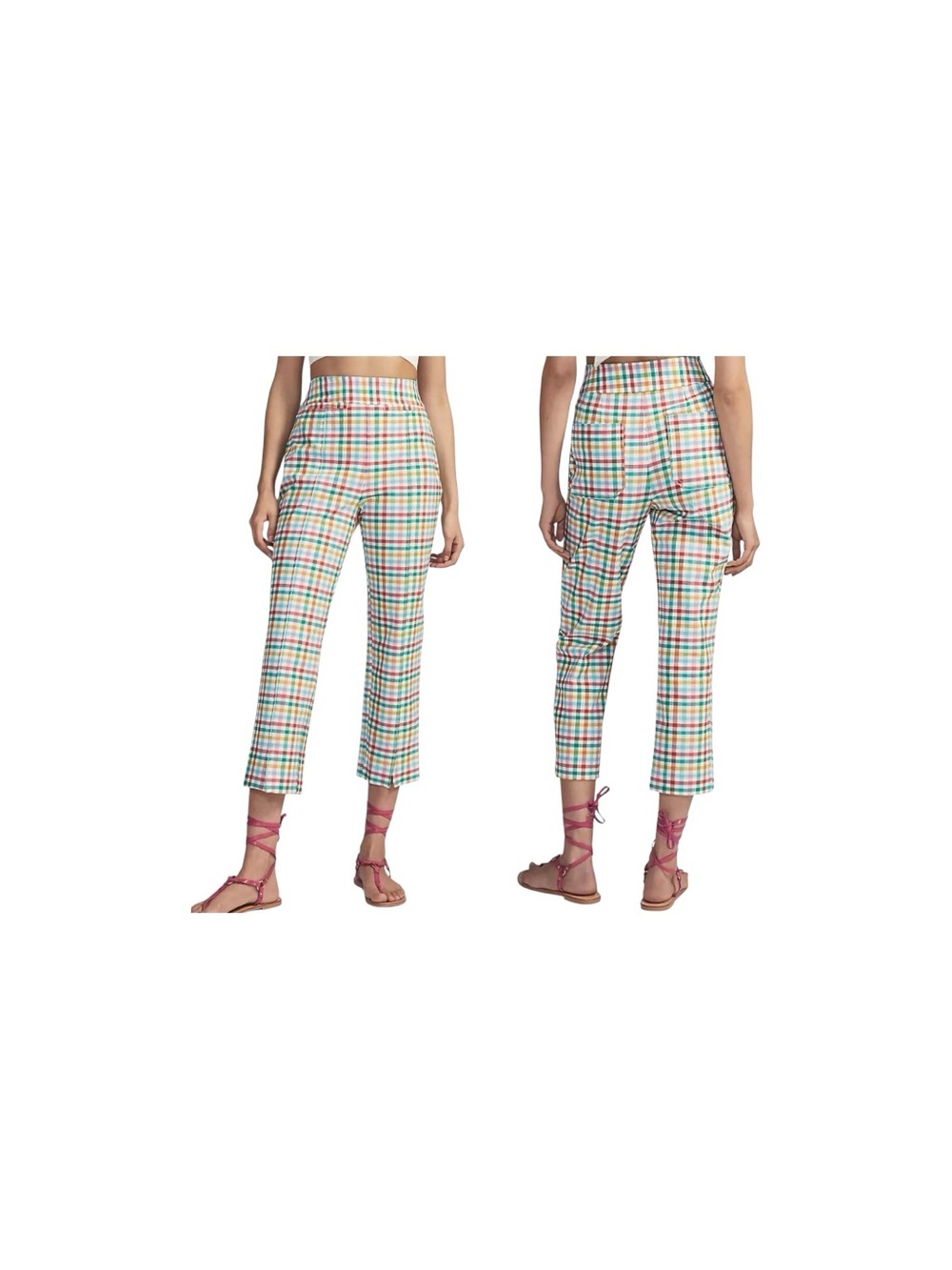 Anthropologie Maeve Grace Multicolor Plaid Gingham High Waisted Cropped Pants 8
